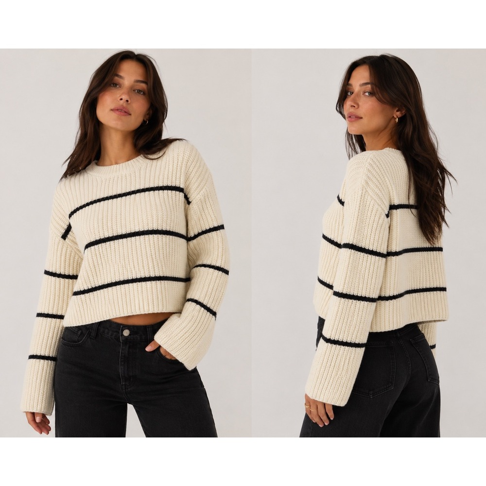 Y2K cropped boxy baggy striped knit sweater cozy crew neck by moon and Madison L